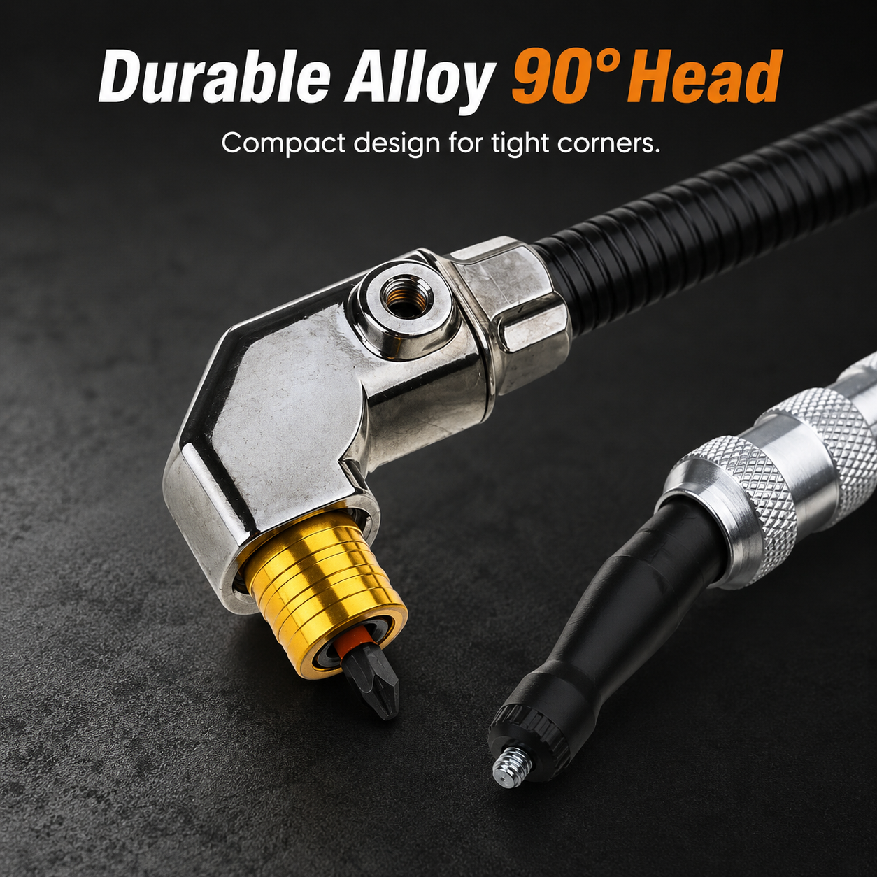 Attaching removable 7.3cm support handle to angled head close up
