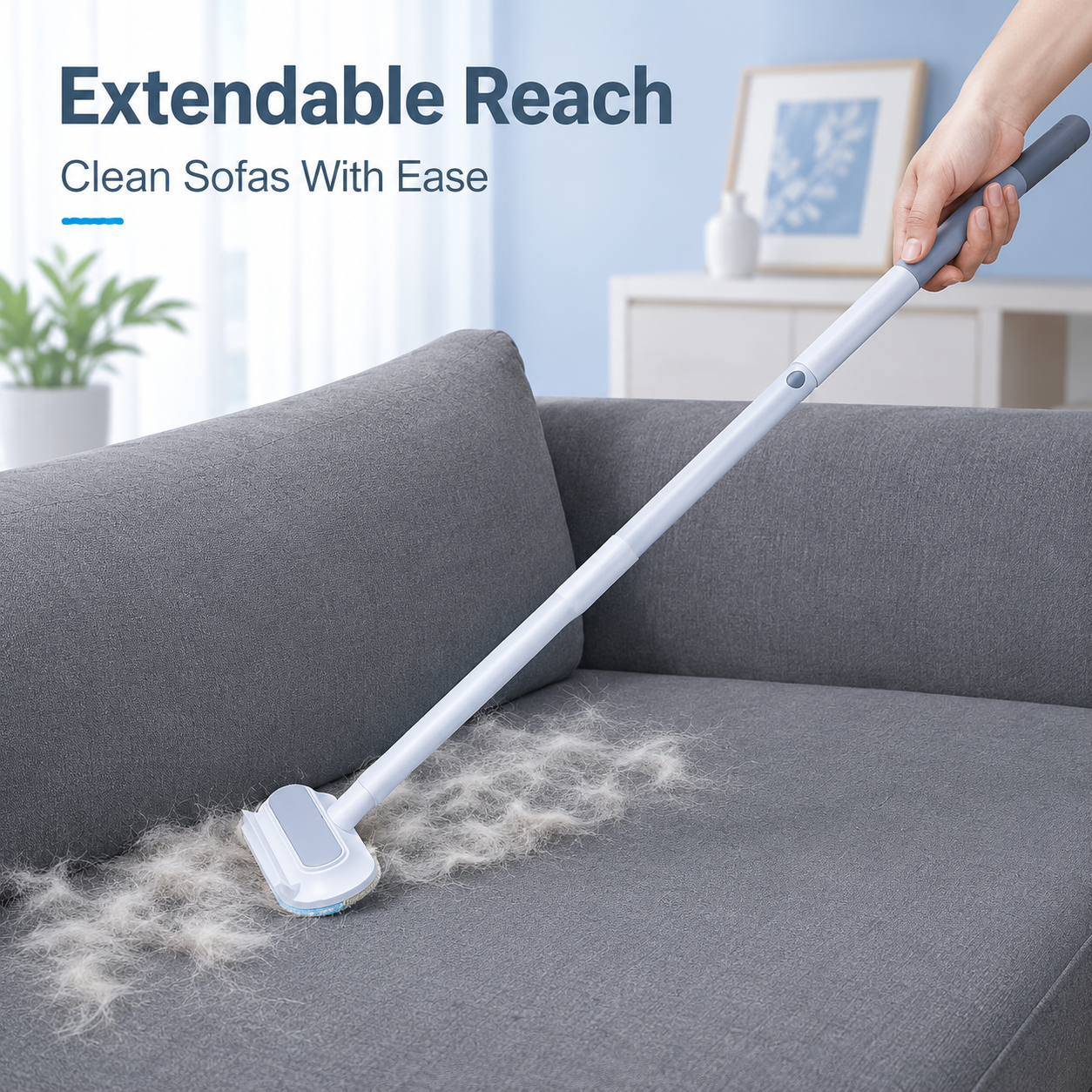 Extendable pet hair removal brush