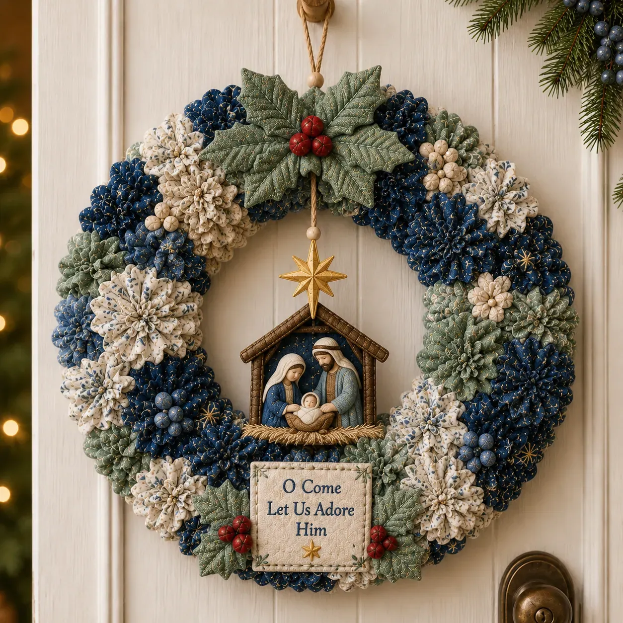DIY Christmas fabric poke art wreath kit finished display