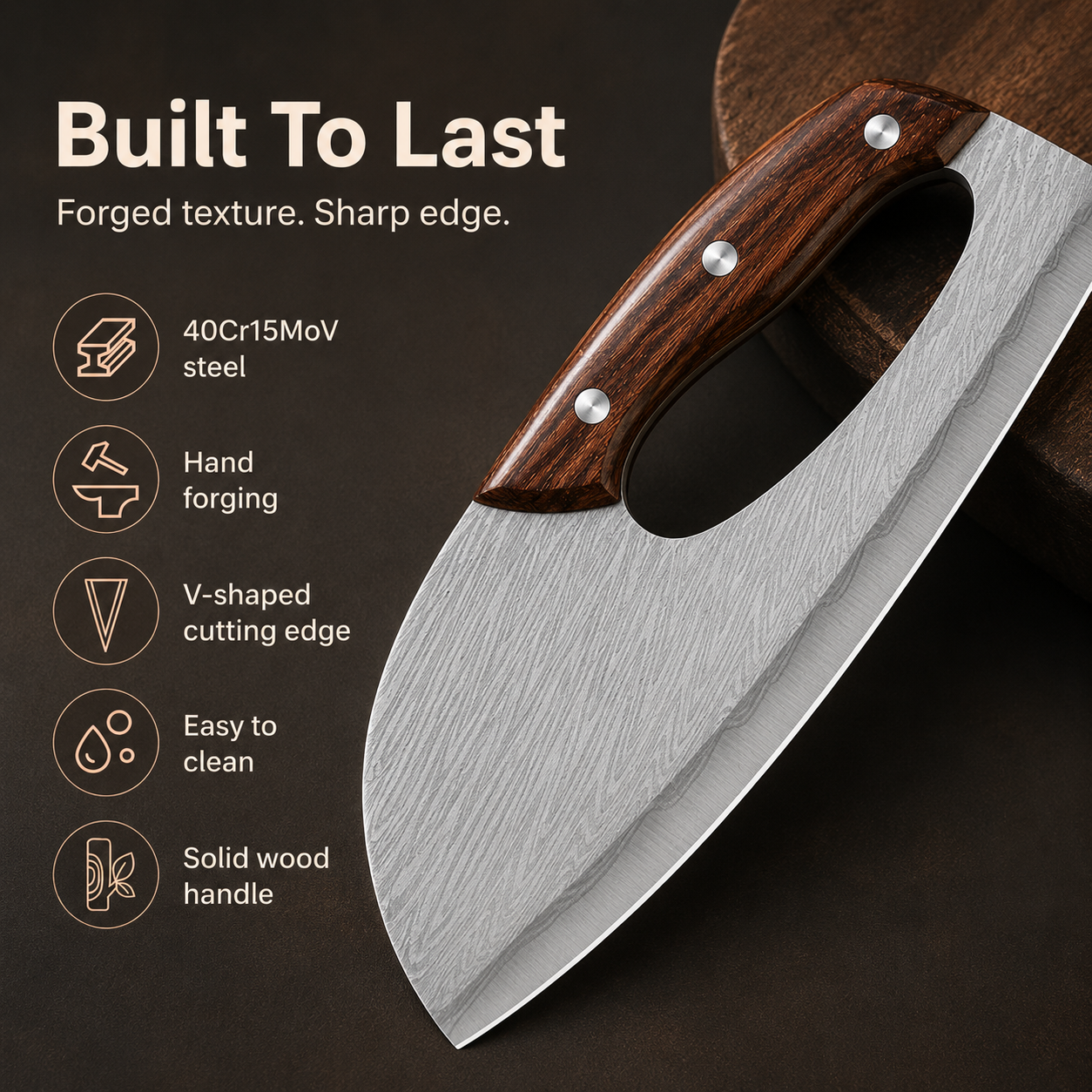 Kitchen cutting knife sharp blade detail