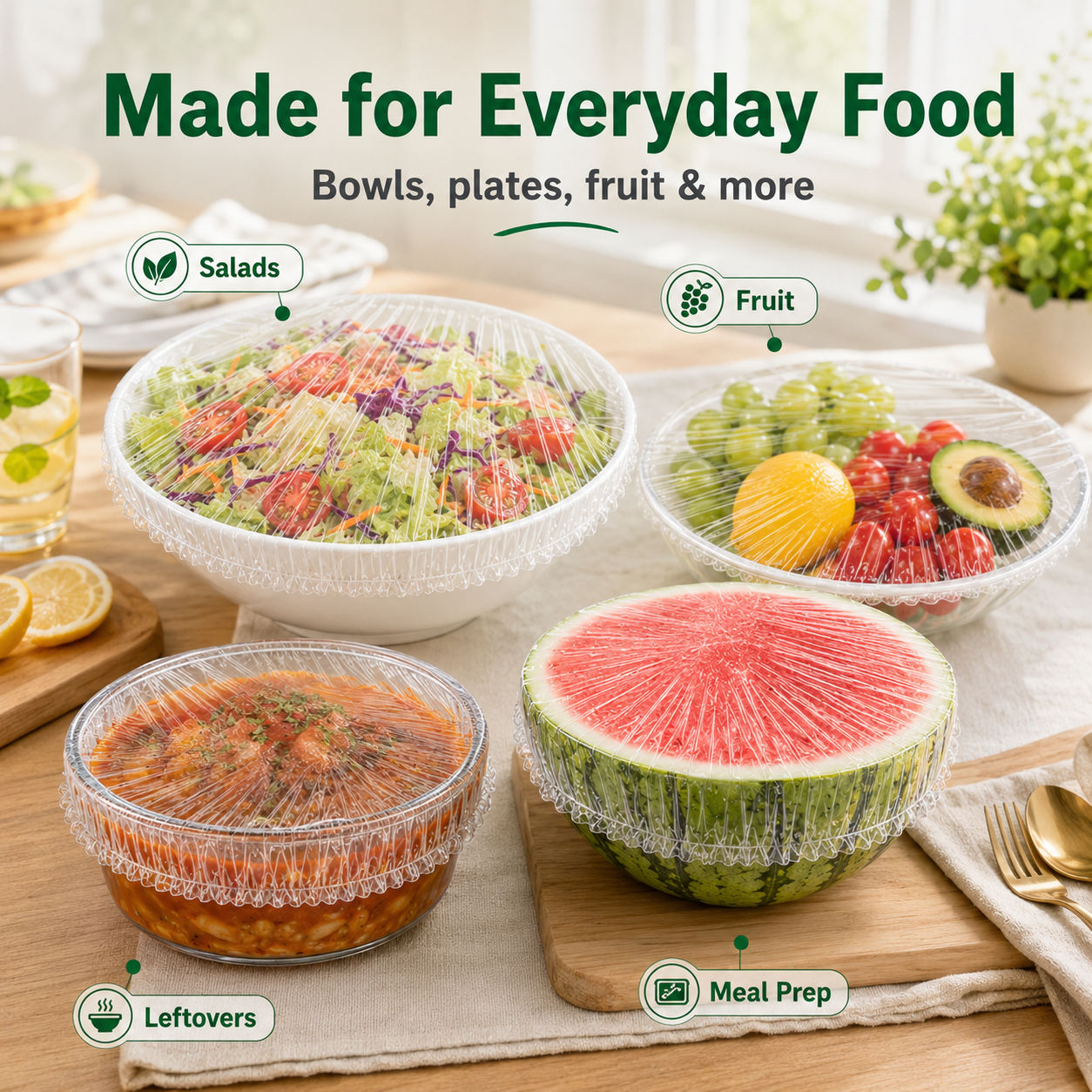 Full 100 piece elastic food storage cover kit contents