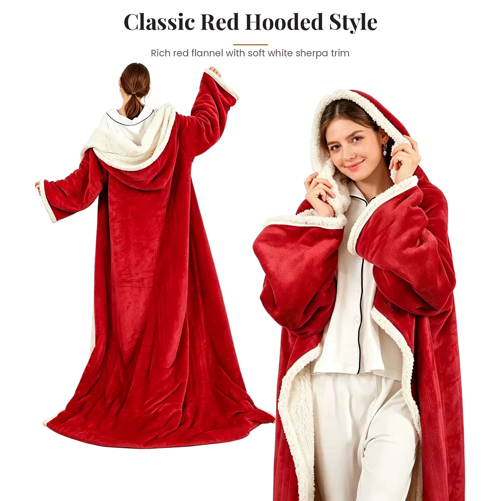 Wearable Heated Blanket Robe – Sherpa-Lined Flannel Robe with 8 Heat Levels, Auto-Off Timer & Detachable Controller