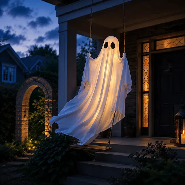 Spooky hanging swing ghost decoration for porch yard and garden
