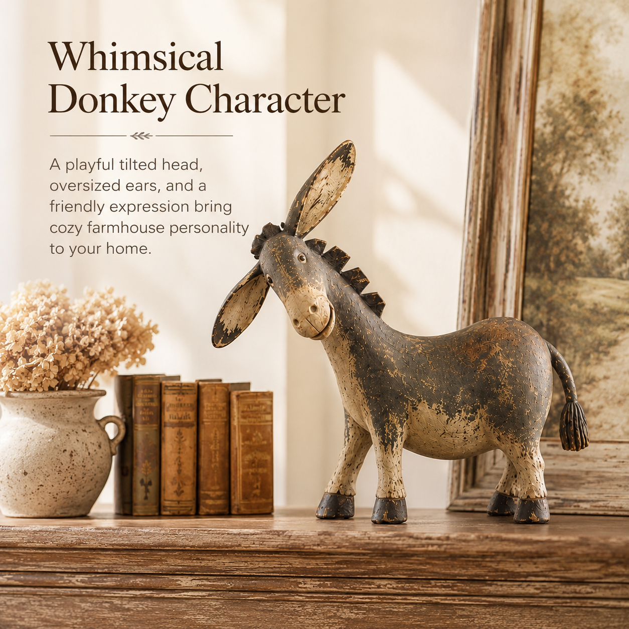 Rustic distressed finish donkey figurine