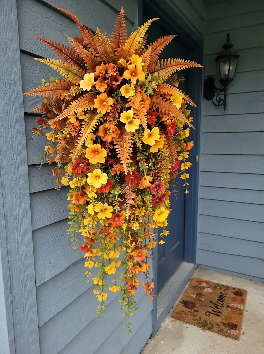 Emily's fall hanging basket review photo at front door