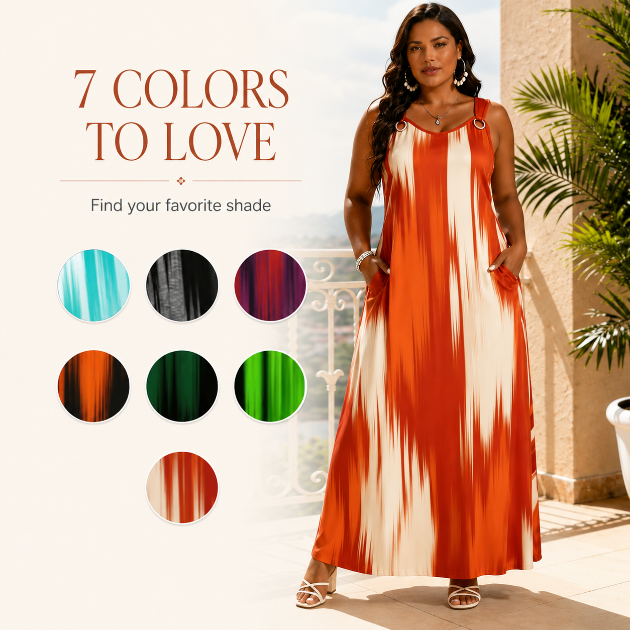 Convenient side pockets in flowing maxi dress