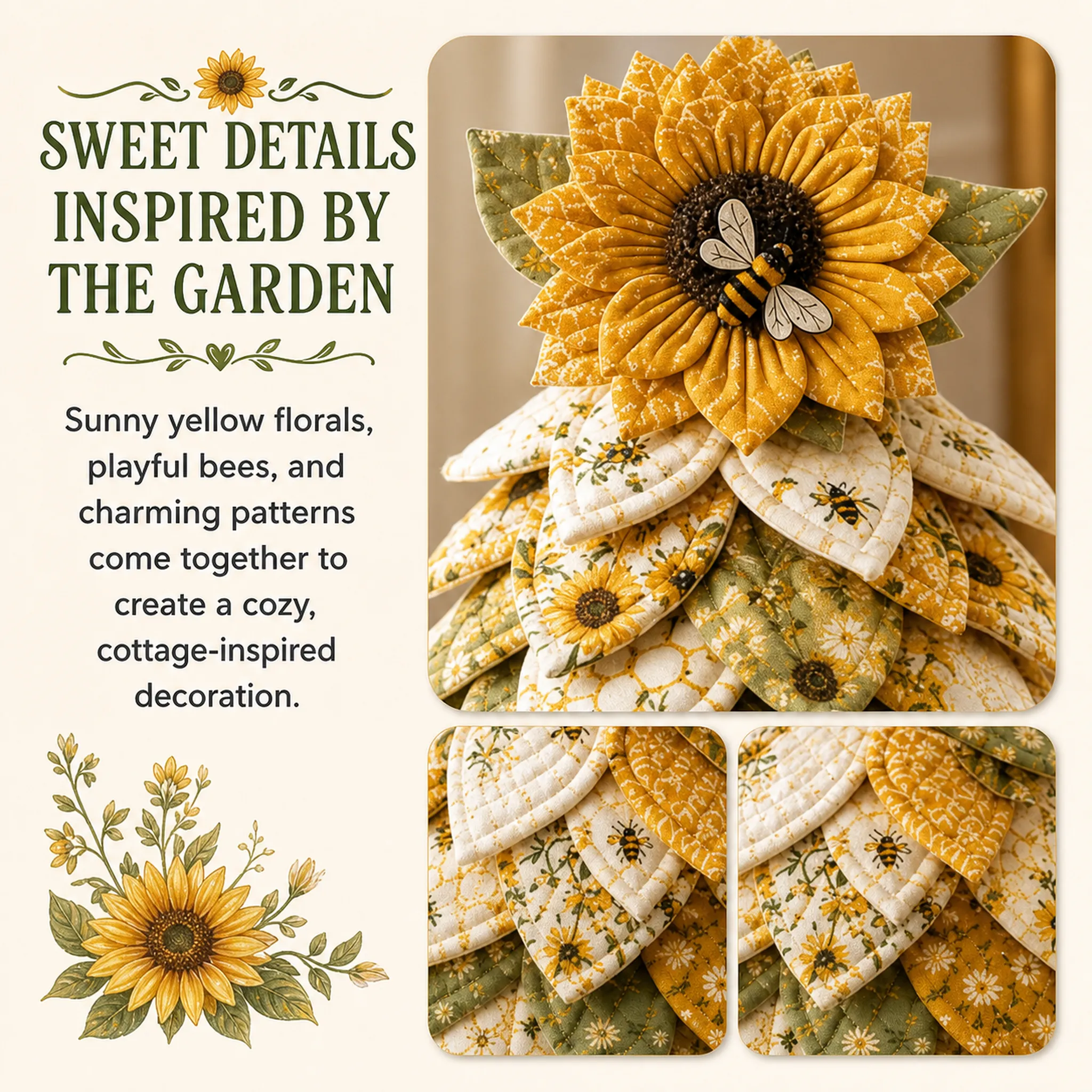 Sunflower Bee Garden Tree DIY Kit cottage garden fabric craft decoration