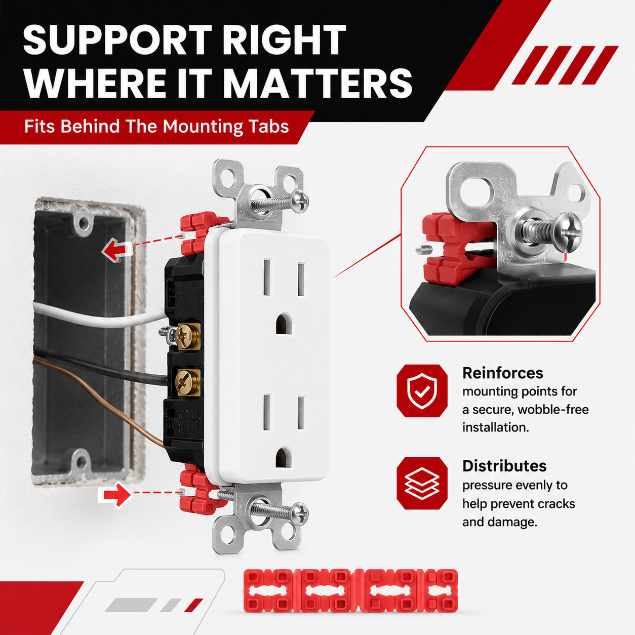 Loose recessed outlet before and after installing spacers comparison