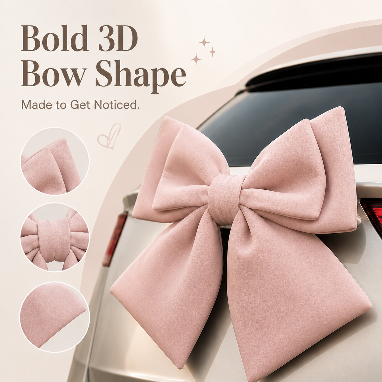 Pink bow mounted above rear license plate on daily car