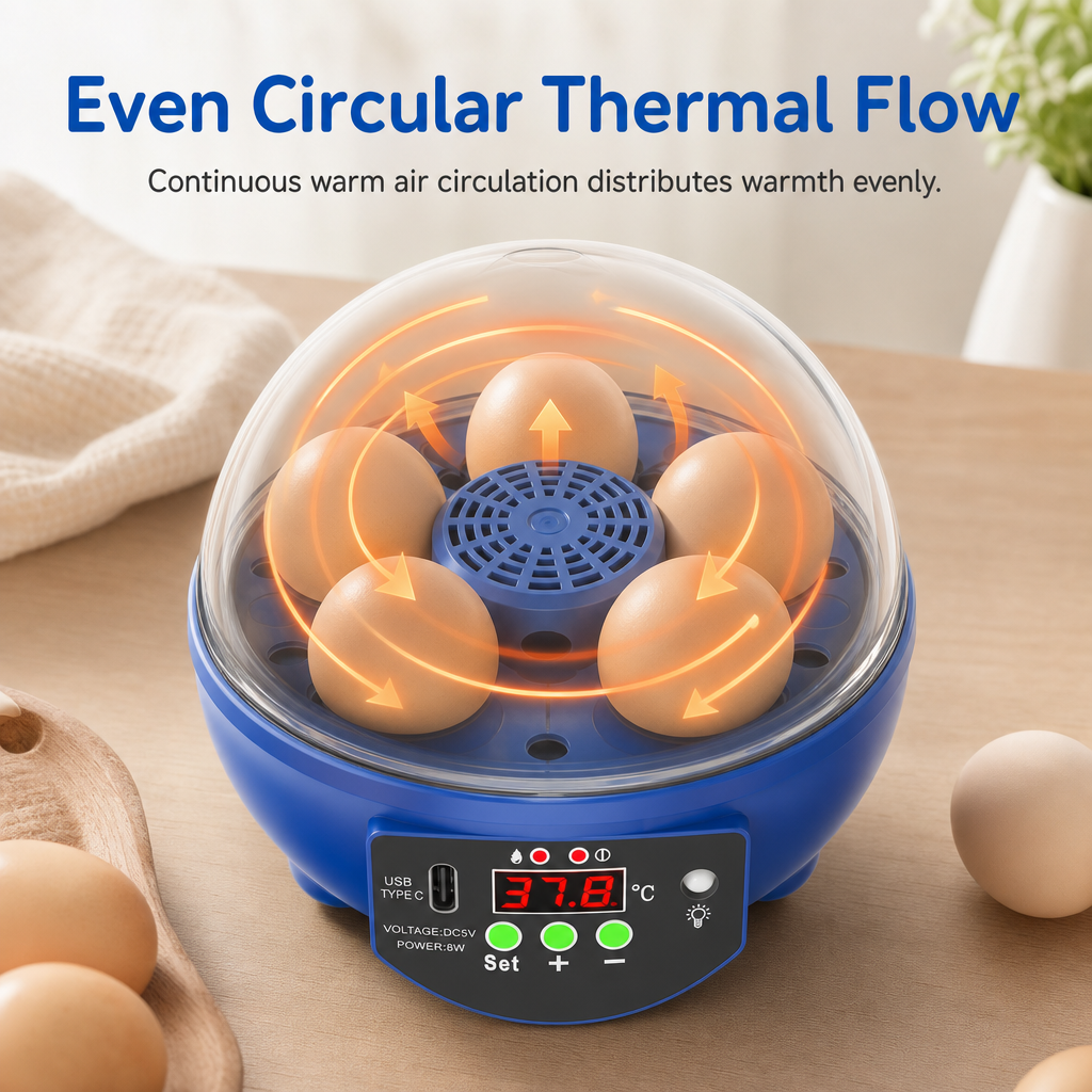 Clear panoramic view dome of mini egg incubator with eggs inside