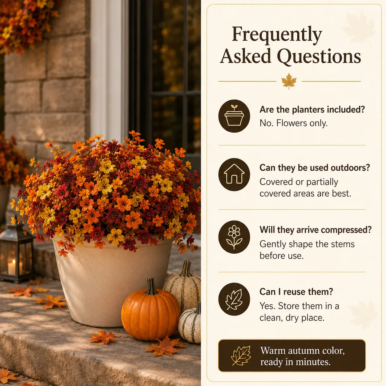 Fall faux flowers details