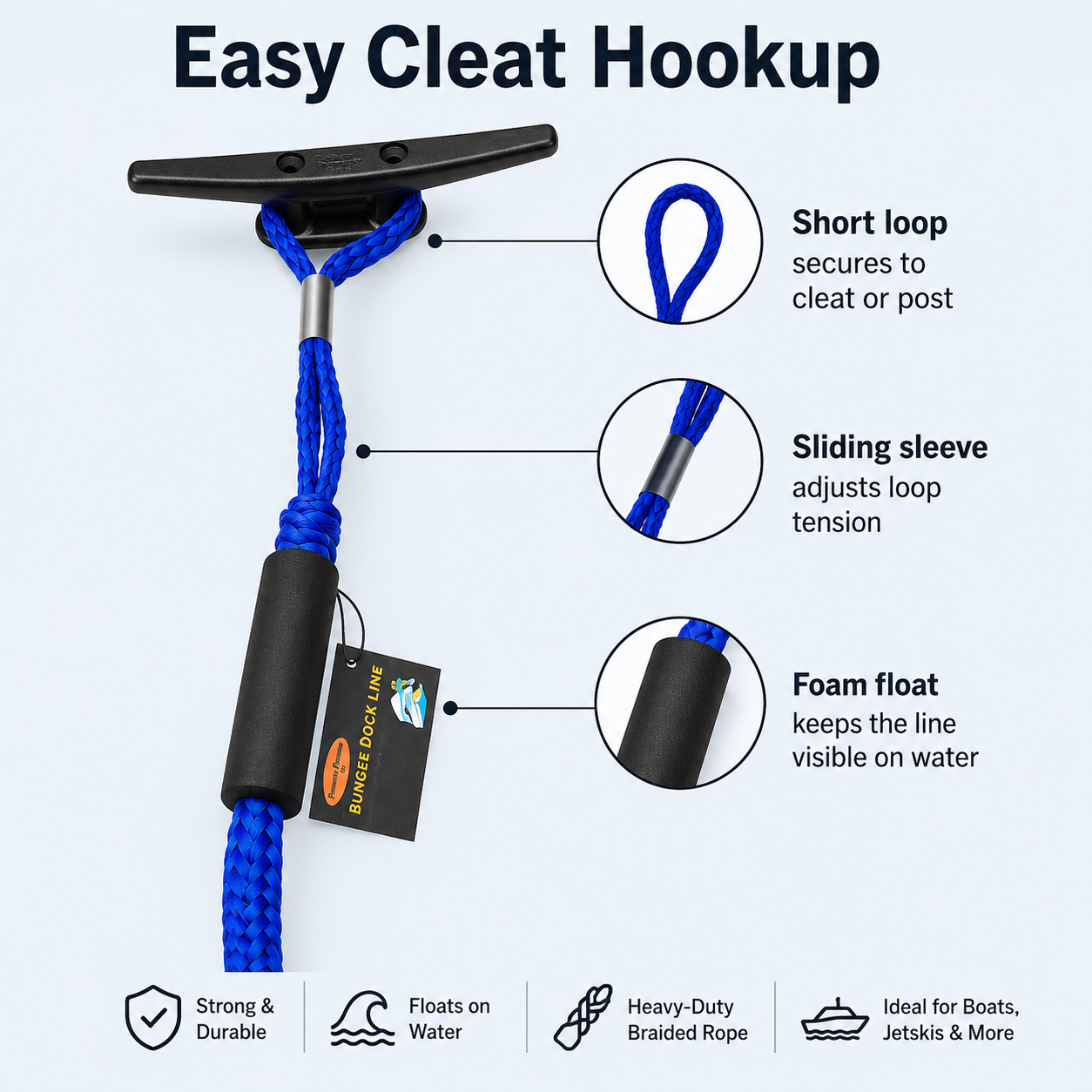 Bungee dock line dimensions and specifications