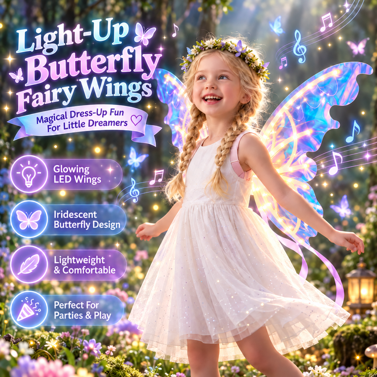 Electric Butterfly Wings For Little Fairies glowing with lights