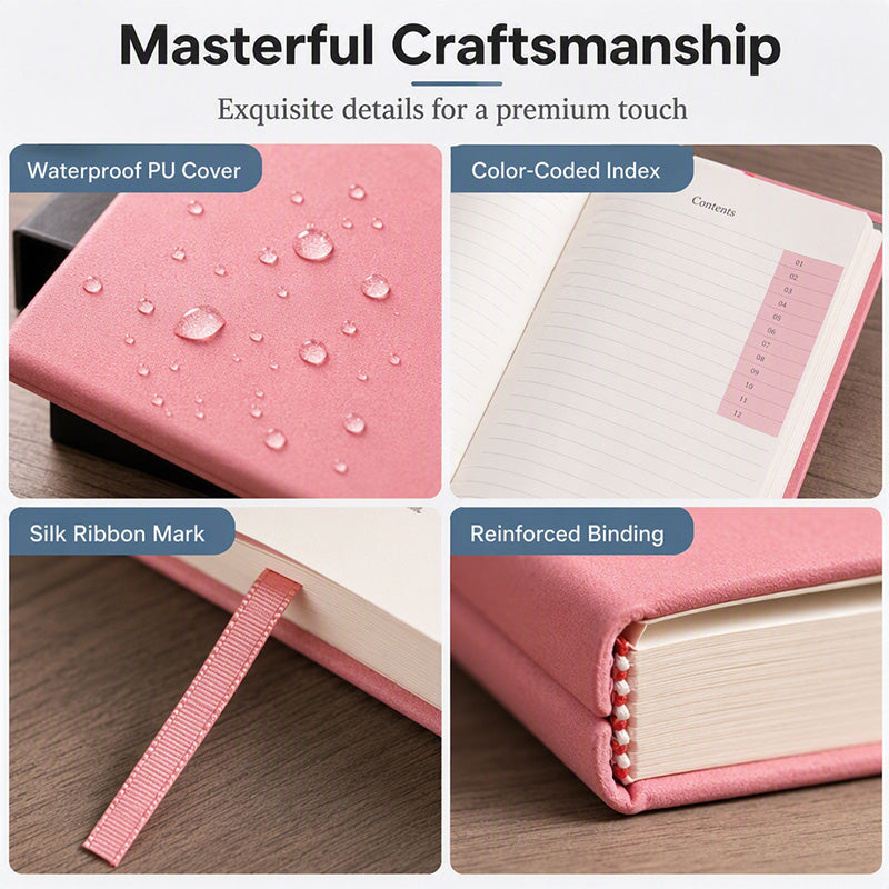 PU leather planner with color-coded side navigation