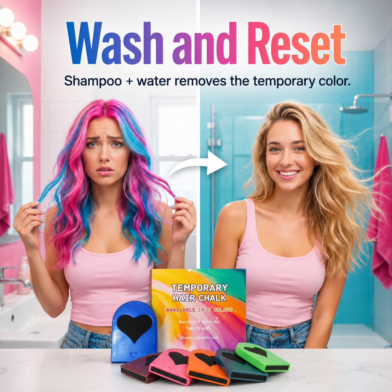 Different set options of 12, 10, 8, and 6 hair chalk colors
