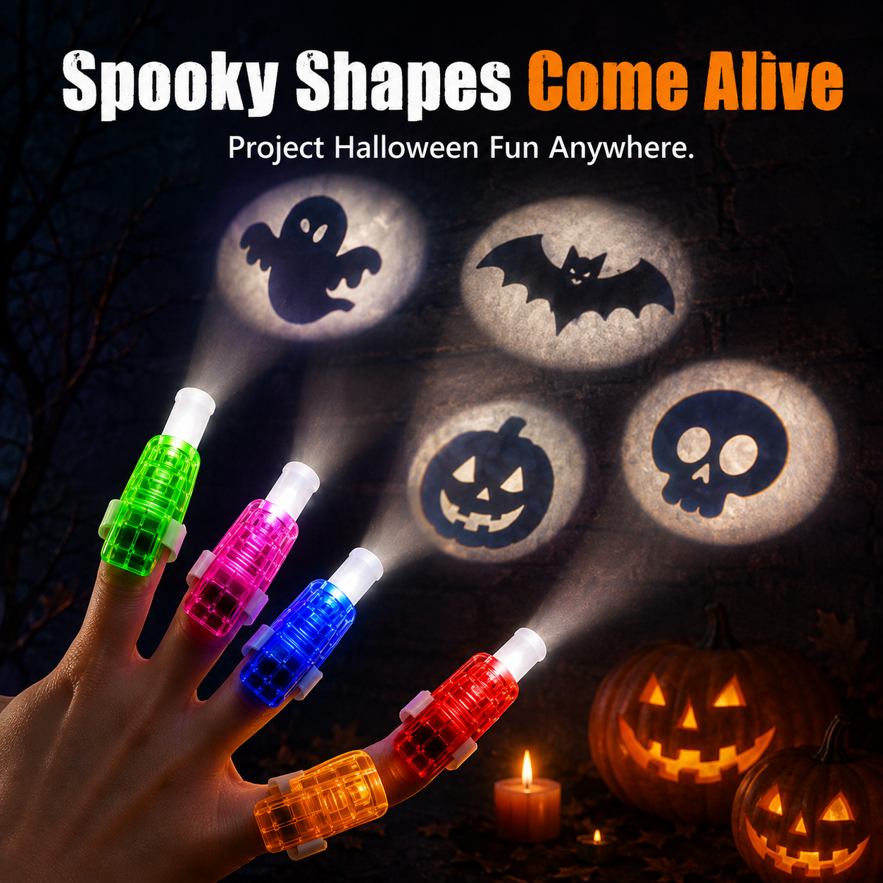 Compact 2.16 inch size finger lights packed in Halloween treat bags