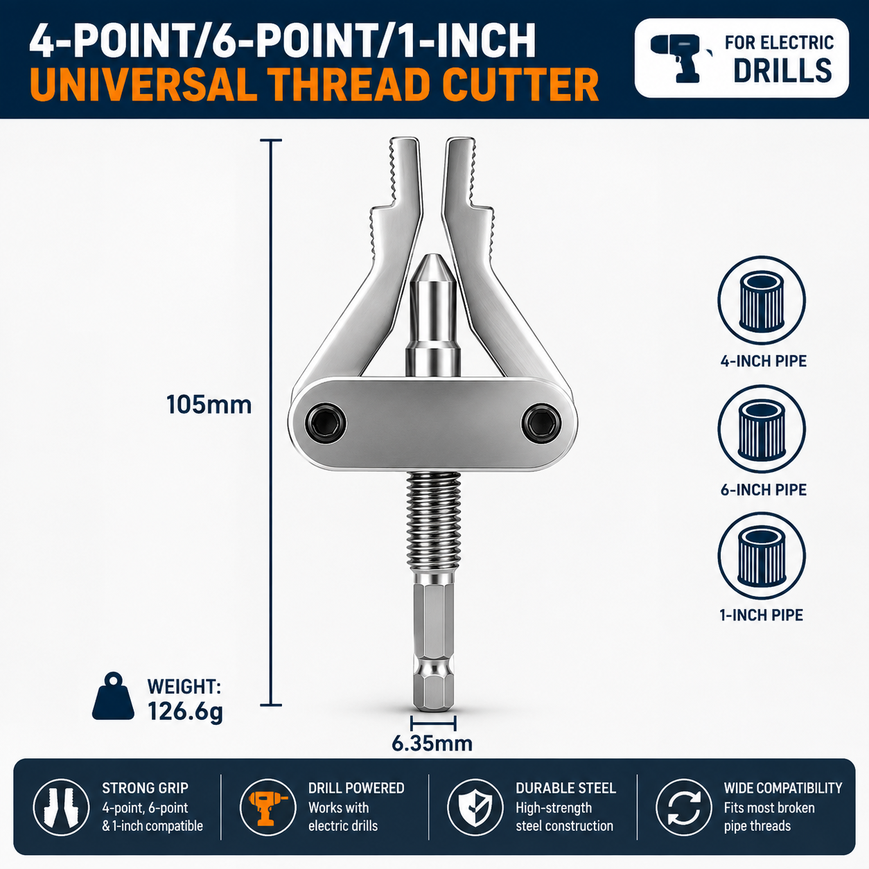 Broken pipe thread extractor dimensions and specifications