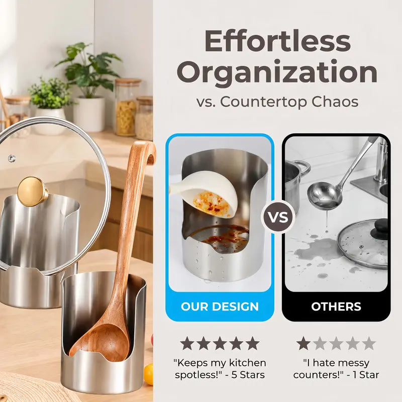 Open drainage bottom of stainless steel utensil holder