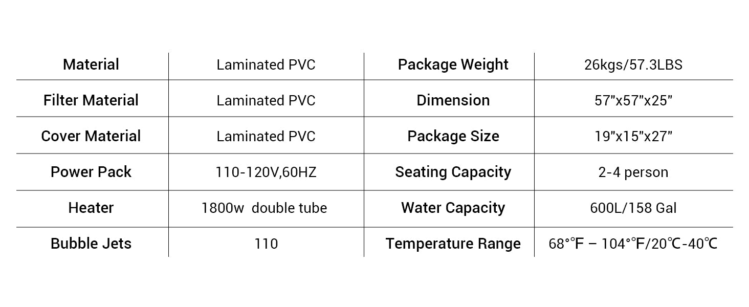 WEJOY Inflatable 2-3 Person Square Hot Tub Spa with 120 Bubble Jets