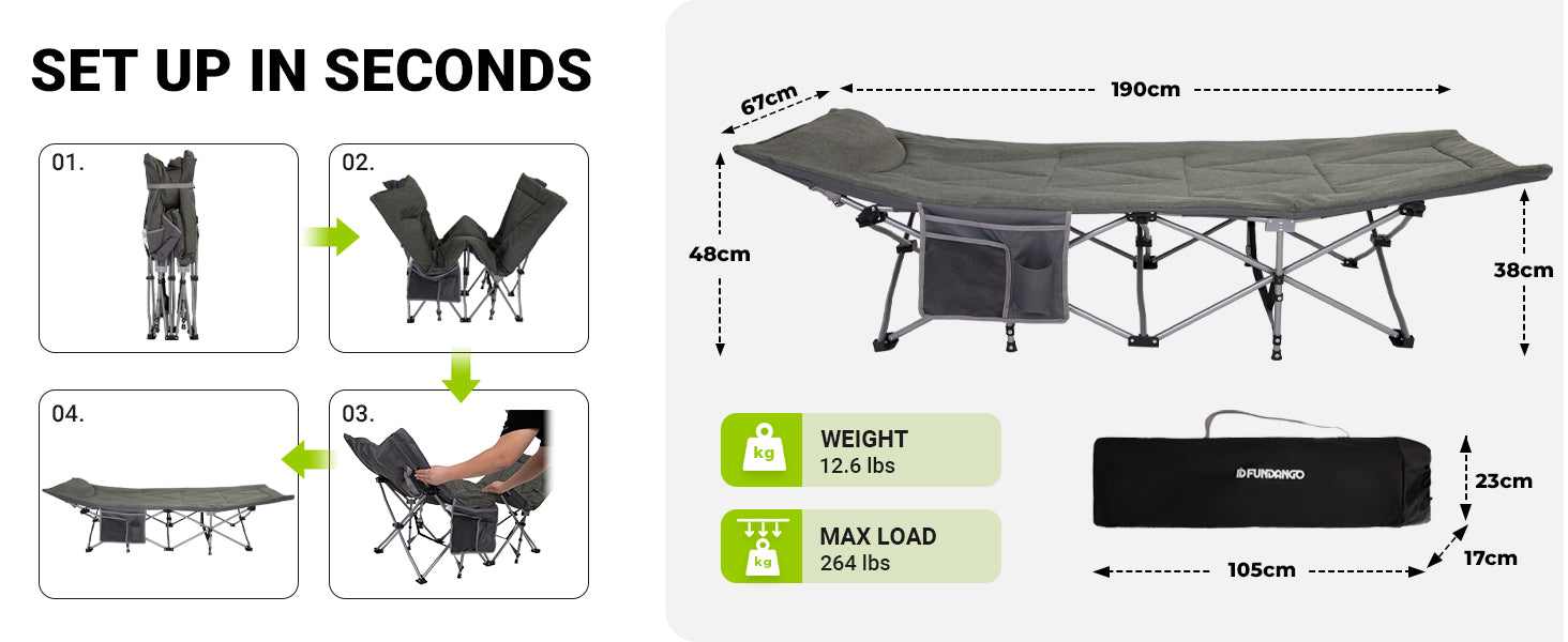 FUNDANGO Folding Camping Cot OAK COT PRO