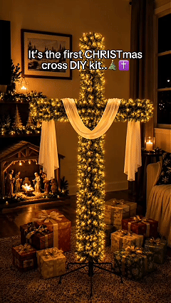 Pre-lit Christmas cross decoration animated display