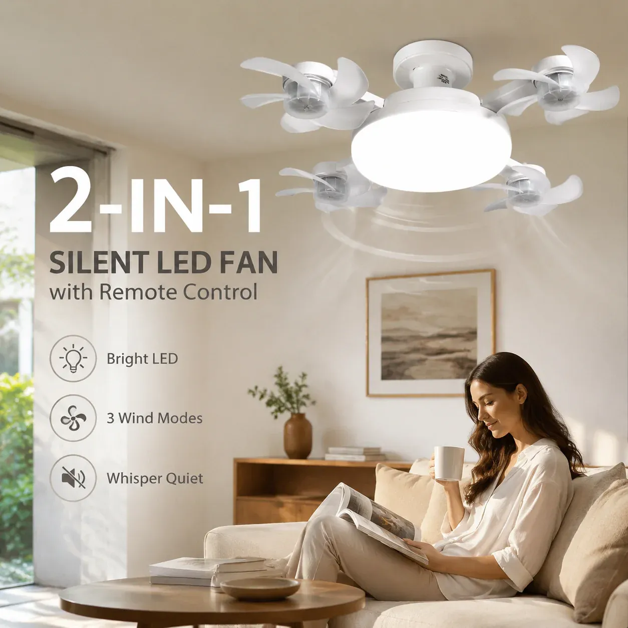 Foldable blade ceiling fan light design