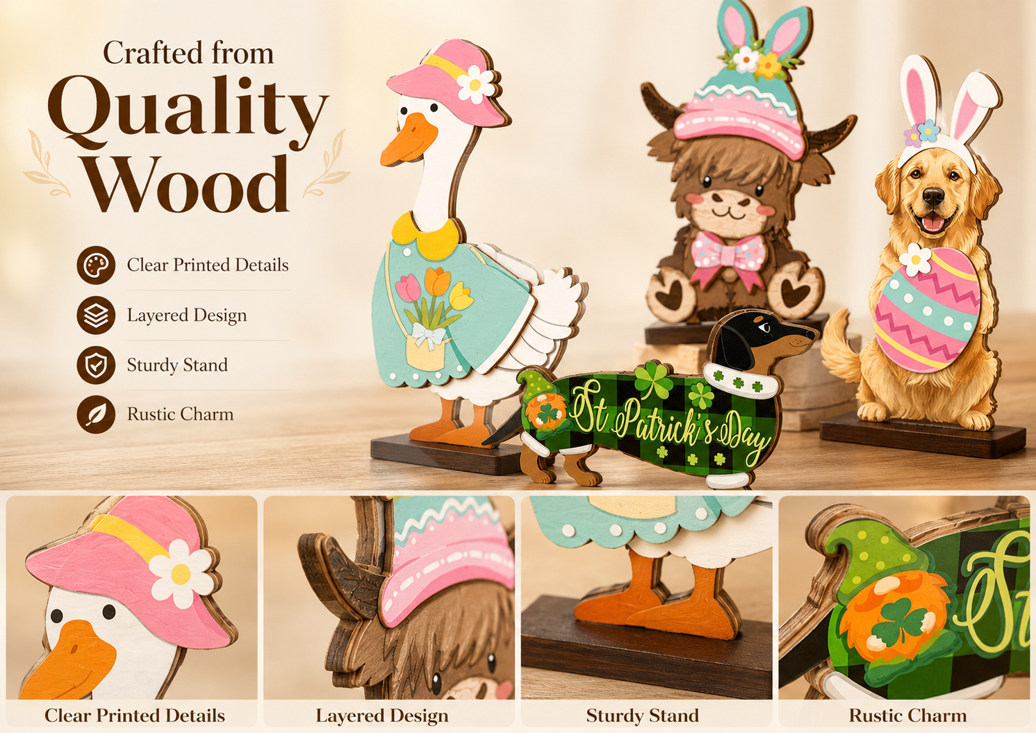 Interchangeable highland cow wooden seasonal decor set