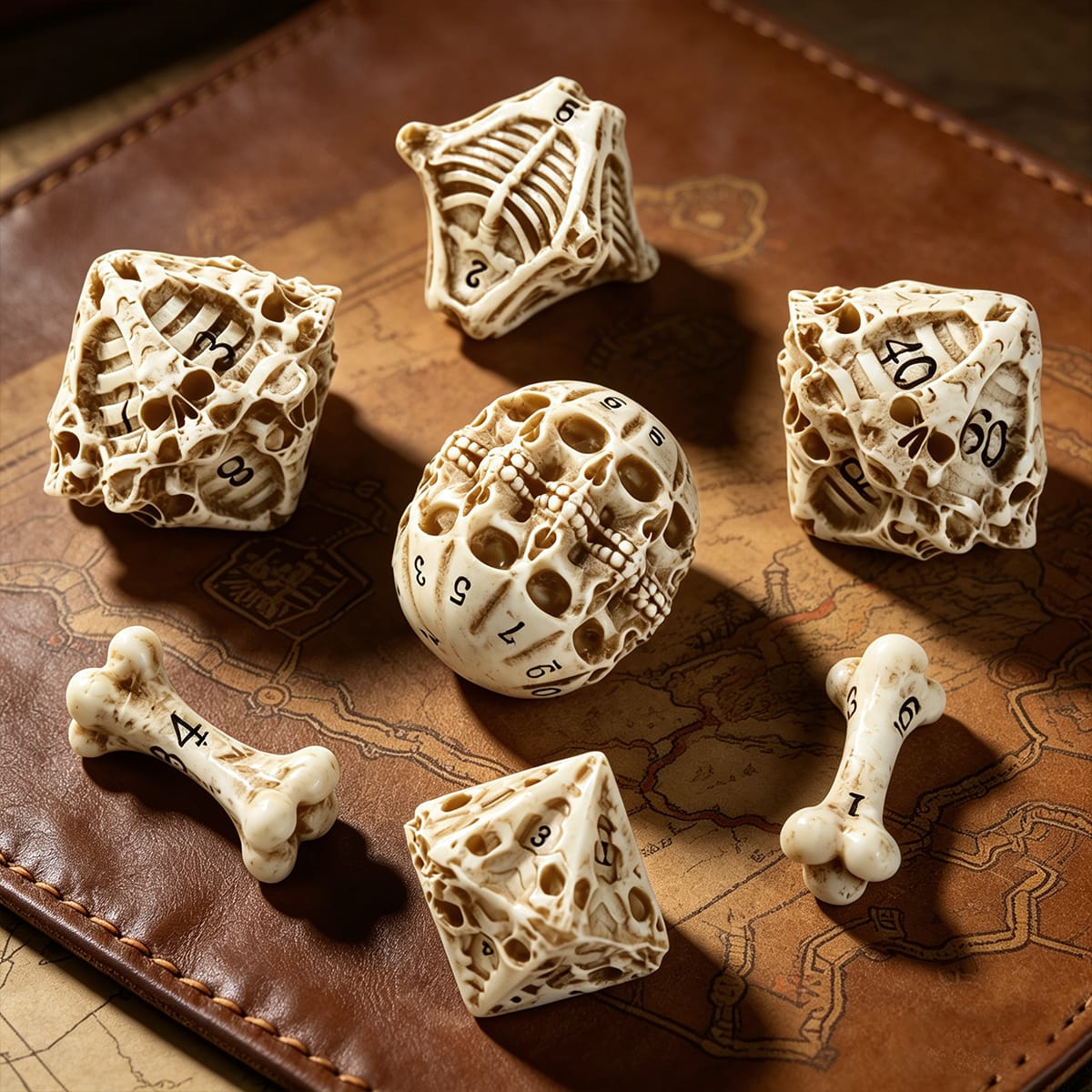 Skull and bone RPG dice set