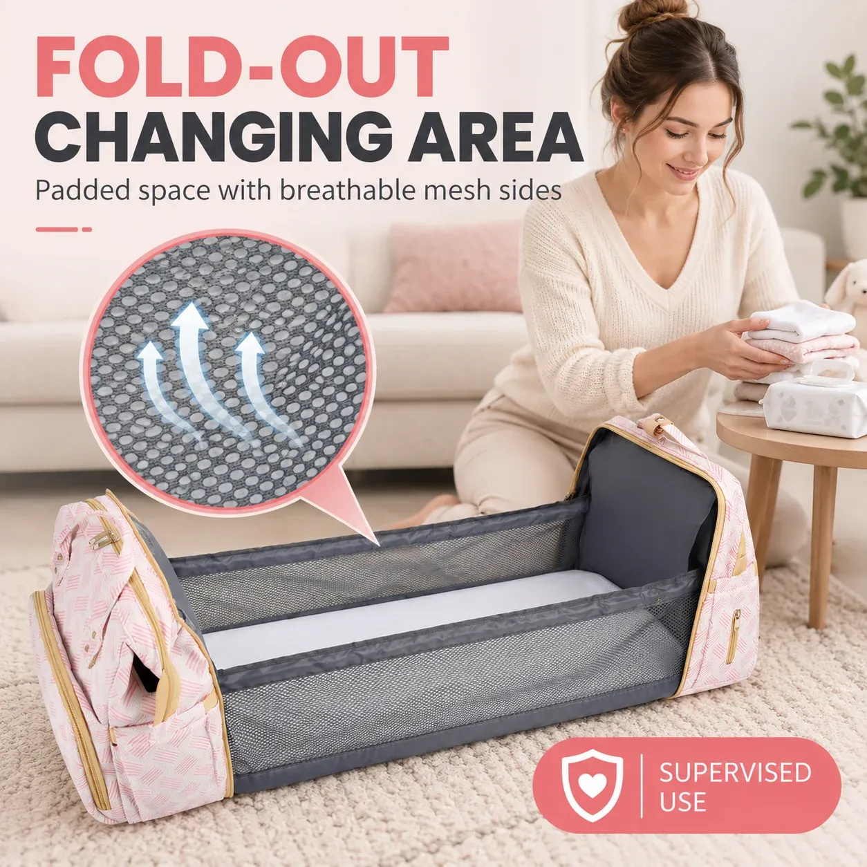 Diaper backpack hanging straps for compatible stroller attachment