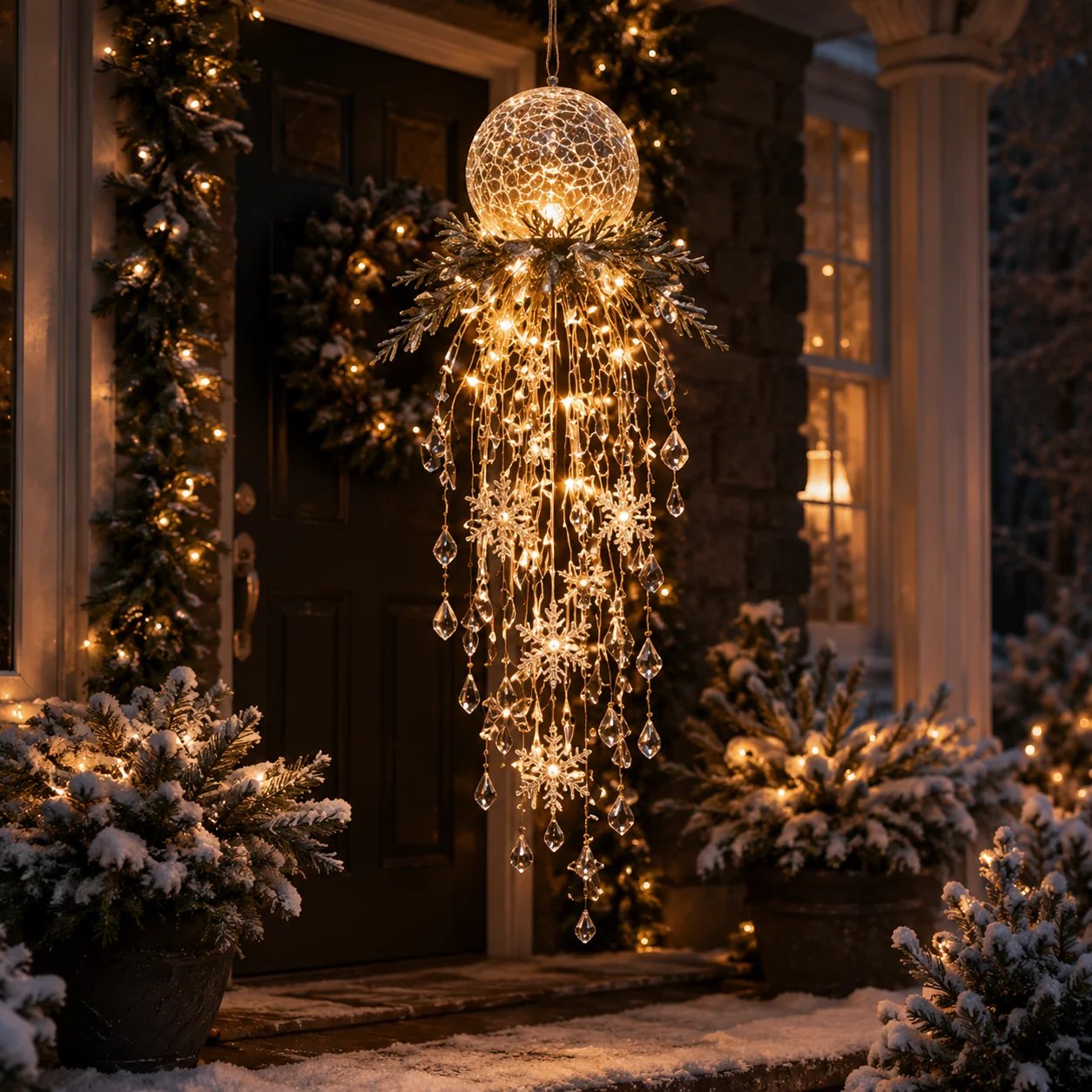 ✨ Crystal Cascade™ Christmas Hanging Porch Light – Overhead LED Crystal Waterfall 💎