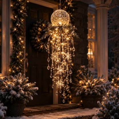 ✨ Crystal Cascade™ Christmas Hanging Porch Light – Overhead LED Crystal Waterfall 💎