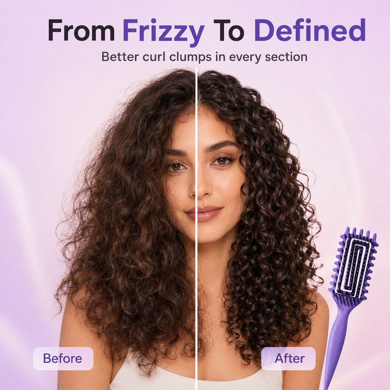 Three sided styling teeth guiding curly hair strands