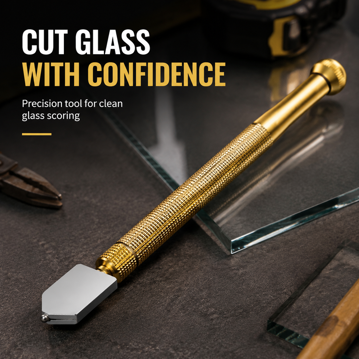 Gold brass glass cutter full product profile view