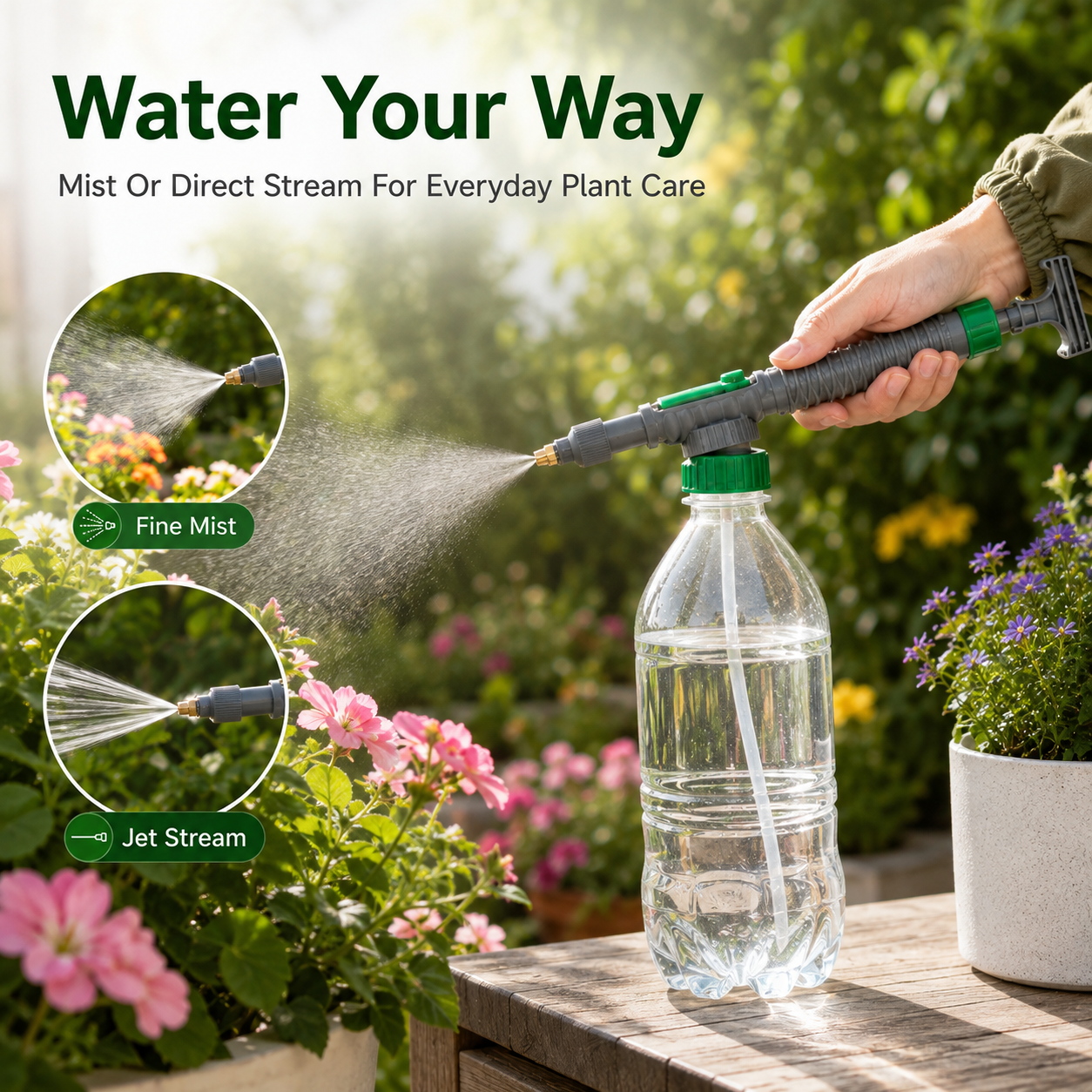 Five step assembly and operation guide for bottle sprayer