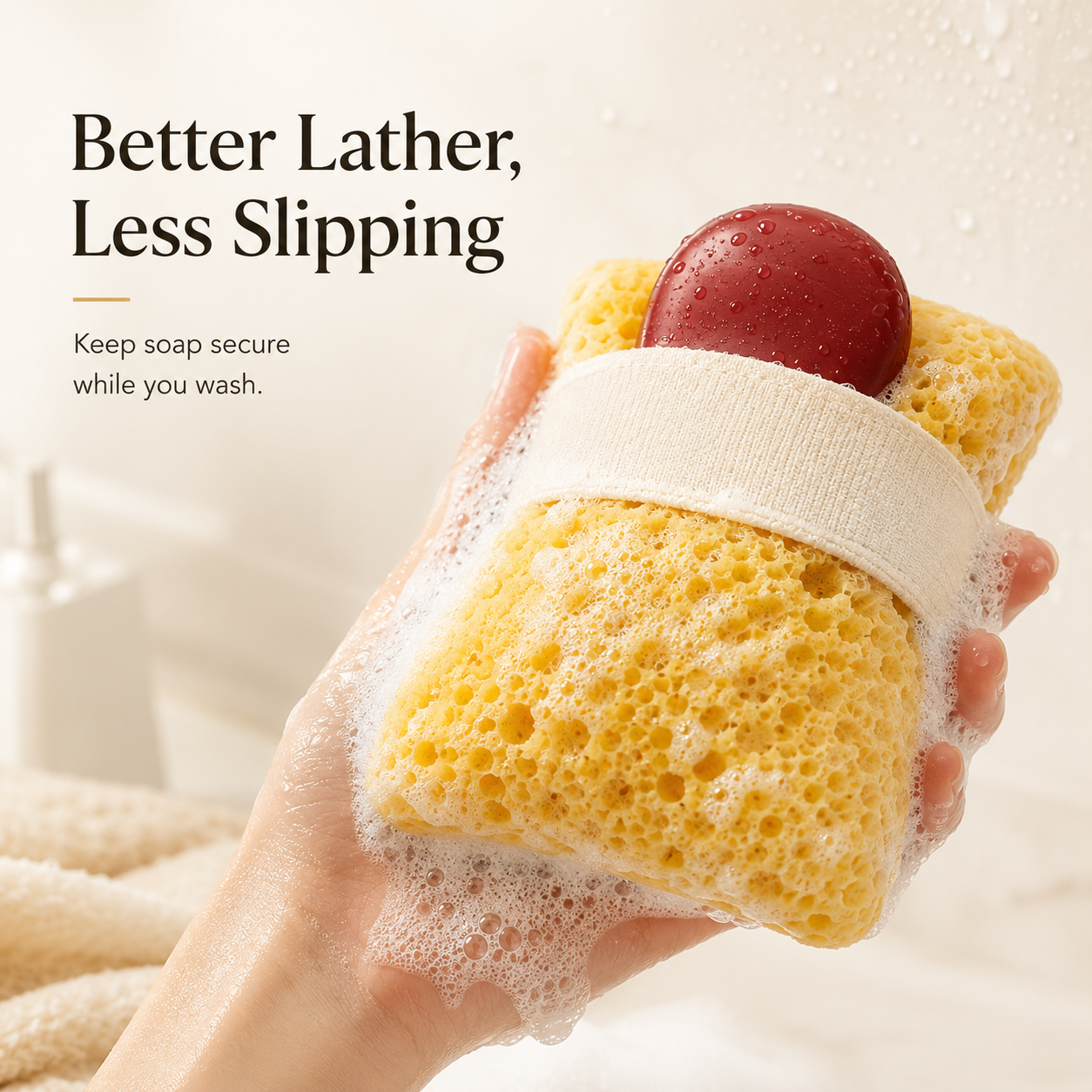Applying body wash gel directly onto sponge surface