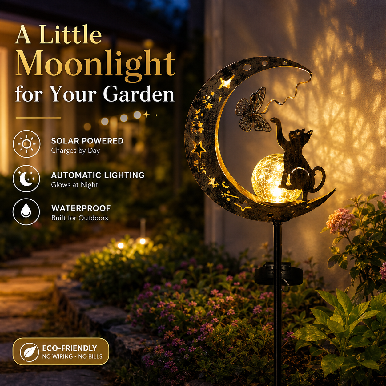 Cat and butterfly moon silhouette view