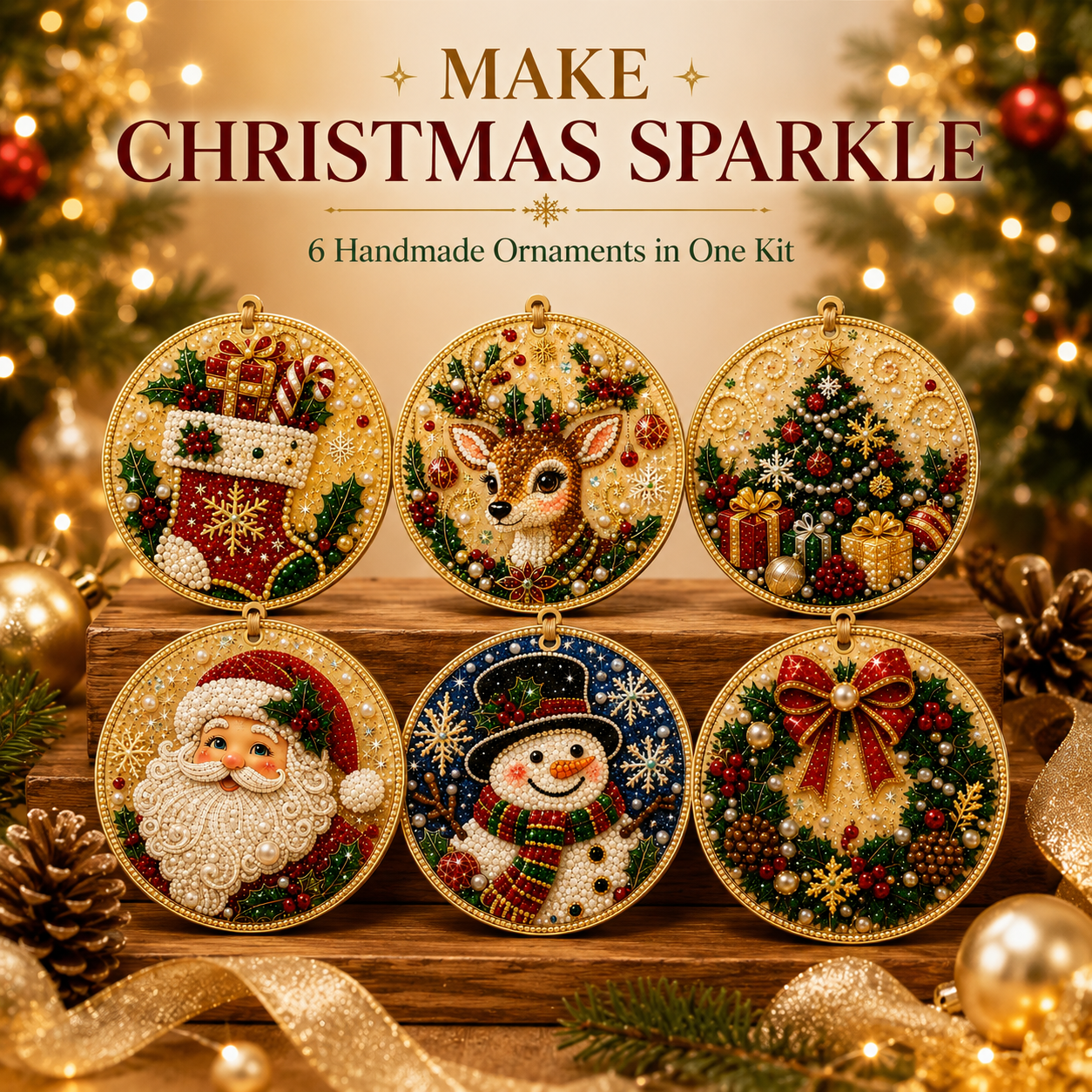 Pre-drilled wooden round discs with holiday printed guides