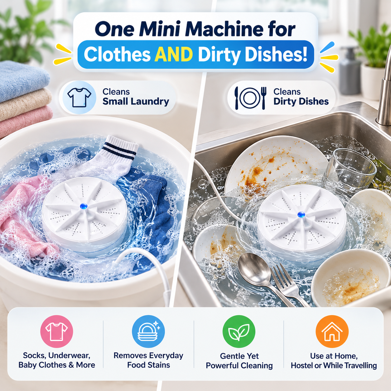 Mini washer used for small laundry and kitchen items
