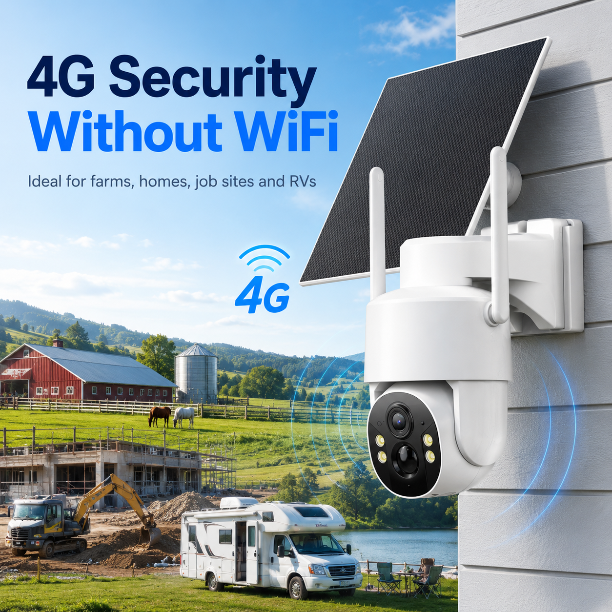 Four step setup guide mount camera position solar panel activate cellular and monitor app