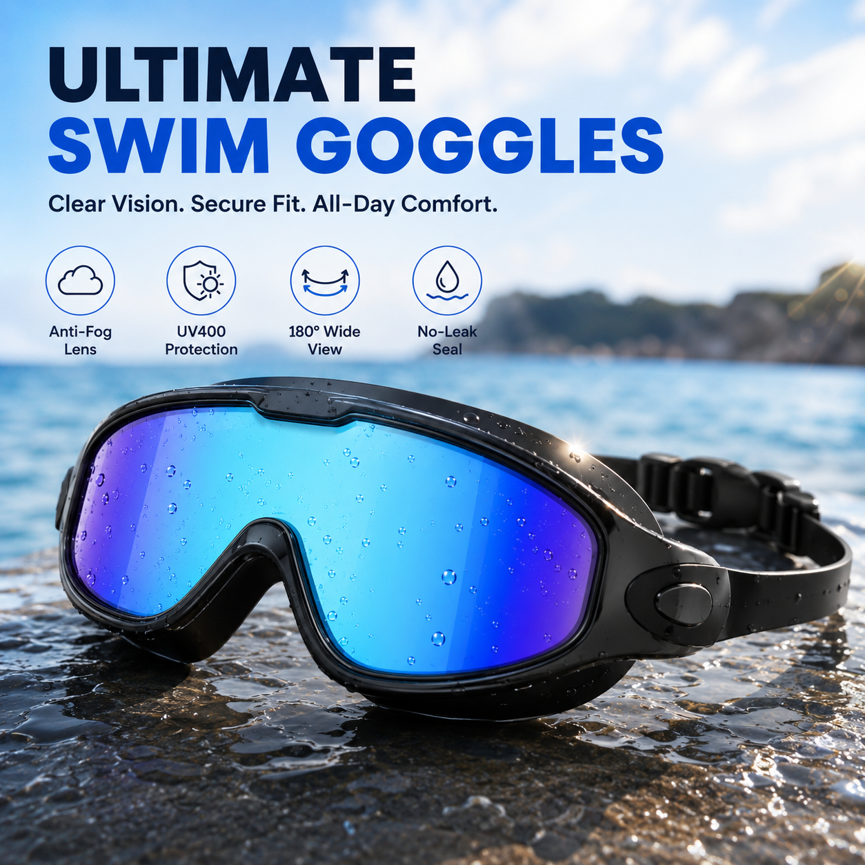 Leak-resistant silicone seal swimming goggles