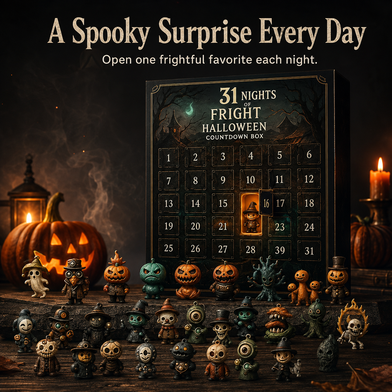 Halloween advent calendar packaging box front view