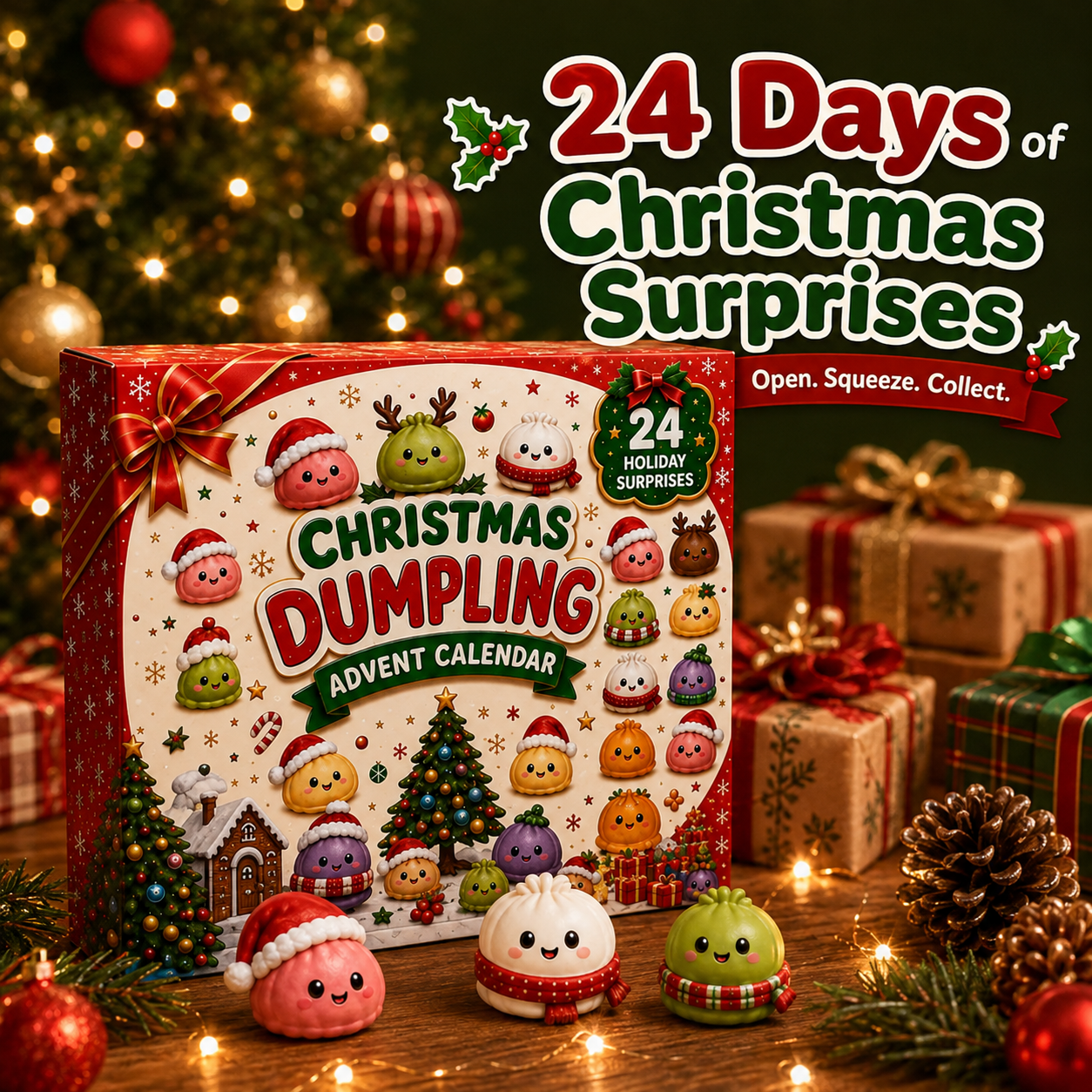 Family enjoying opening the Christmas squishy advent calendar