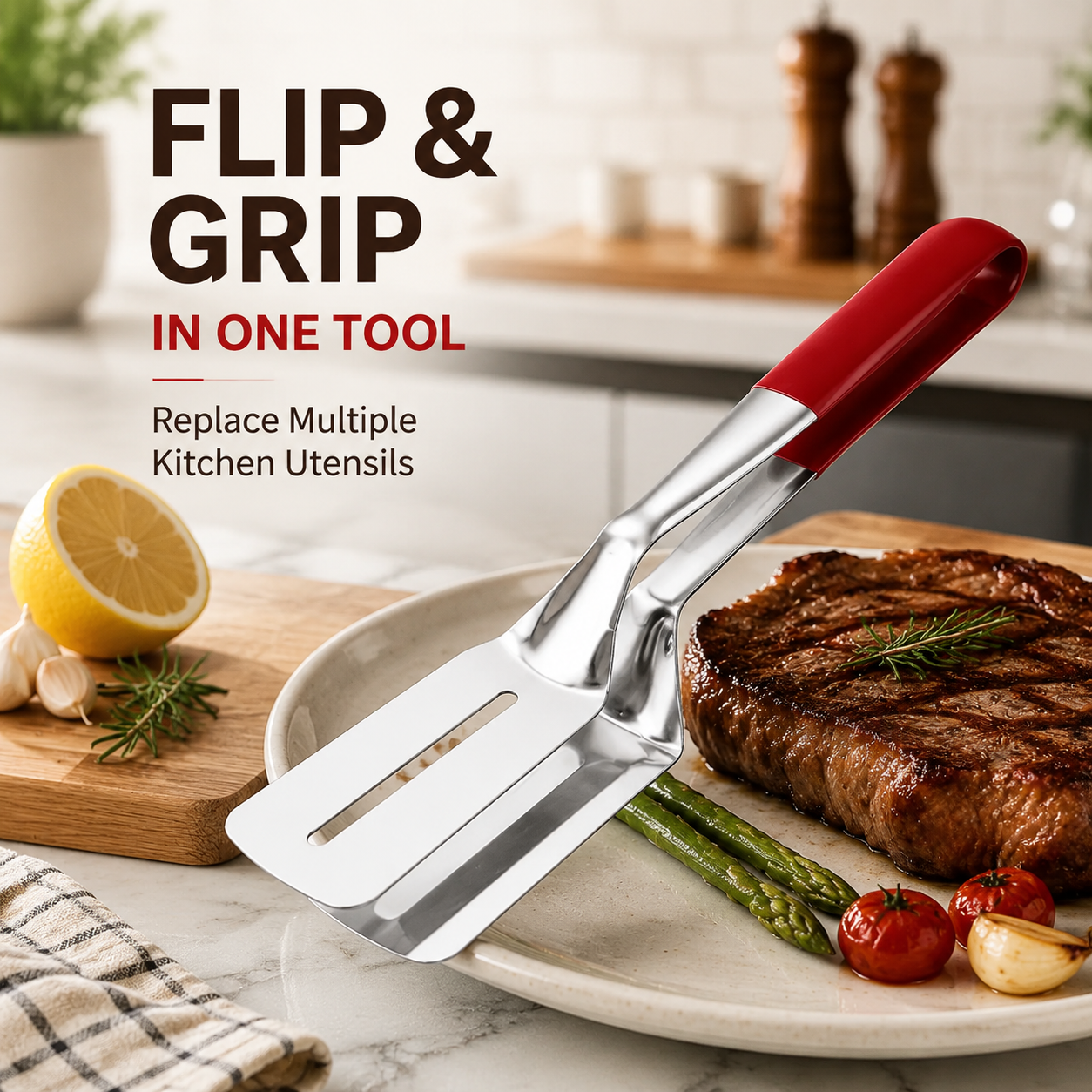 Slotted stainless steel spatula head detail draining oil