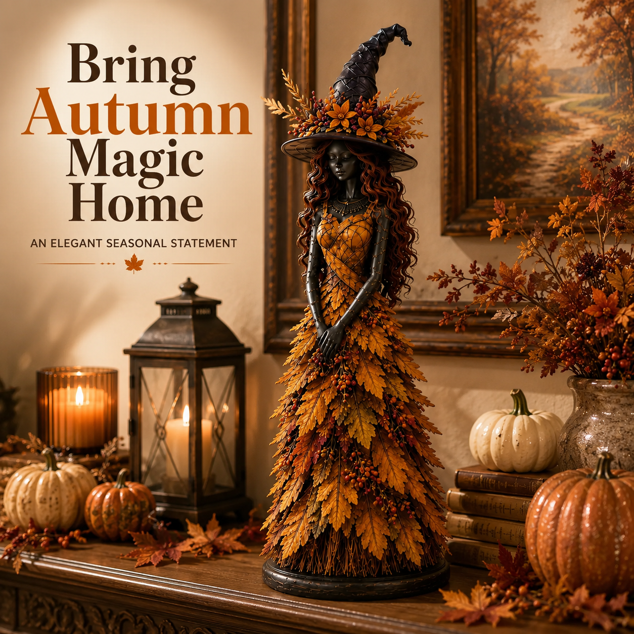 Cozy mantelpiece arrangement setting