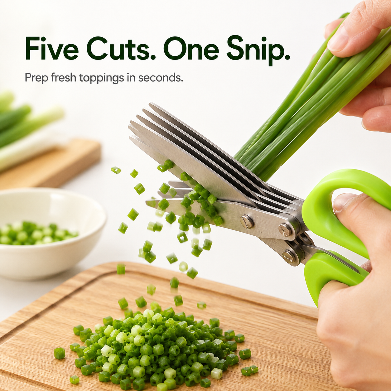 Cutting fresh cilantro and parsley leaves evenly with herb scissors