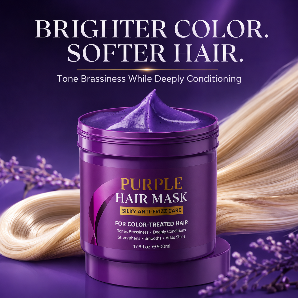 Velvety thick purple hair mask cream texture