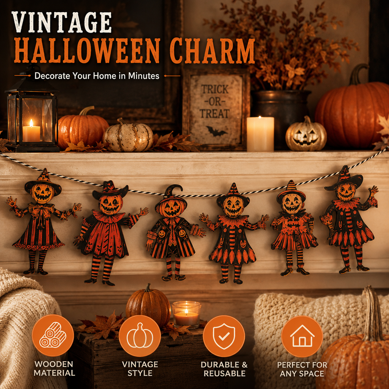 All 6 pumpkin character wooden cutouts side by side