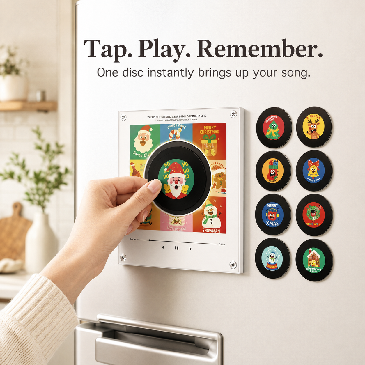 Placing mini acrylic vinyl record on the music player
