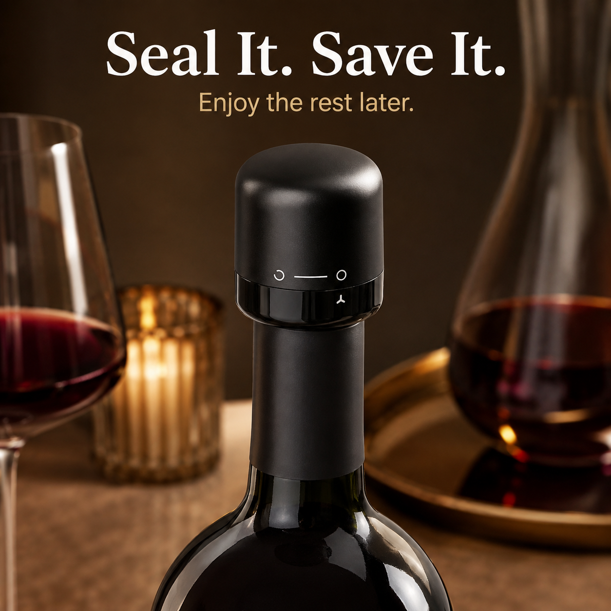 Twist lock wine stopper installed on red wine bottle