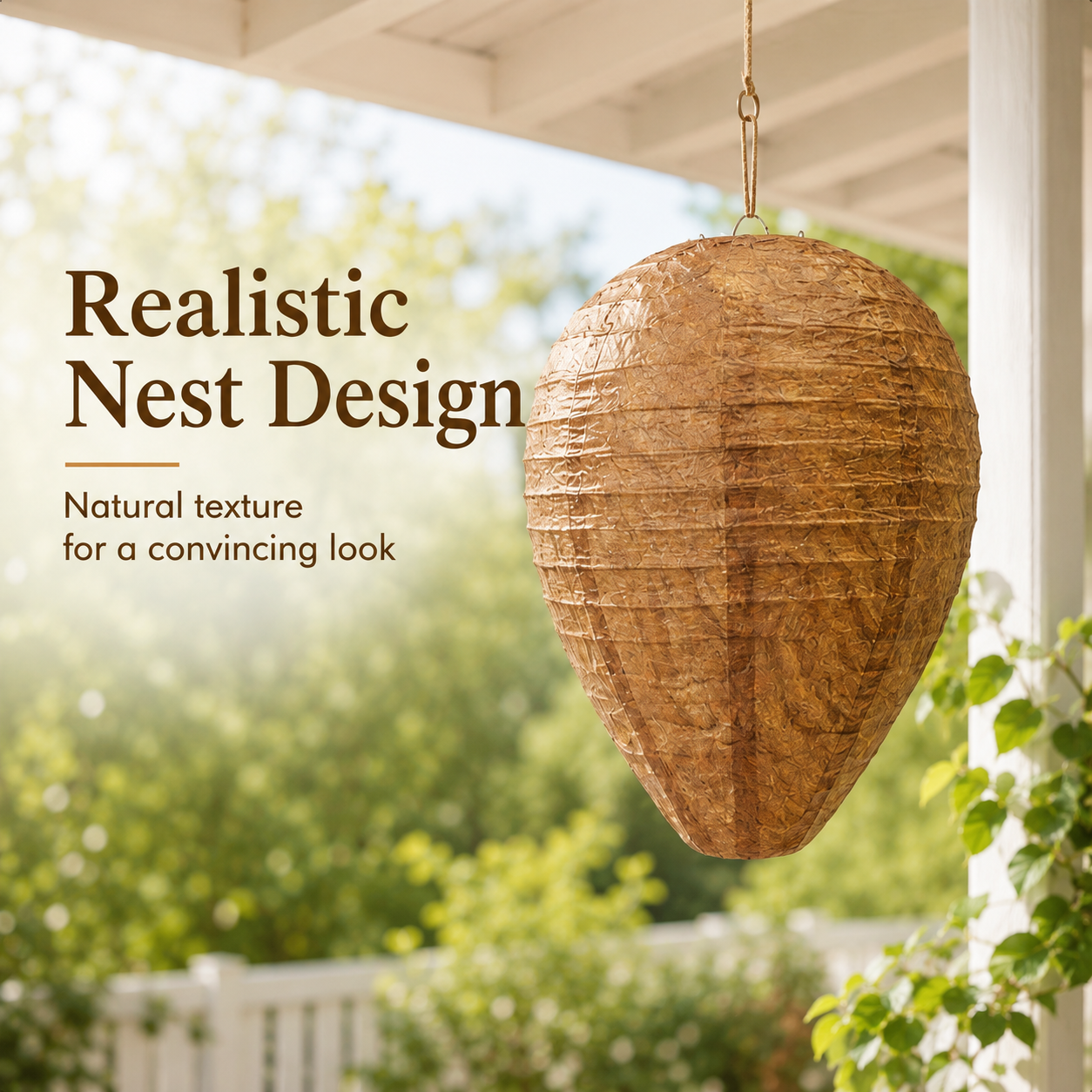 Outdoor wasp nest decoy for patio porch garden and backyard